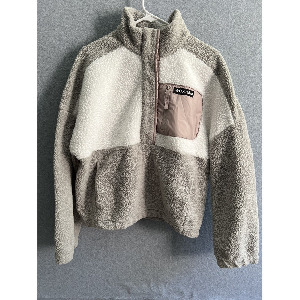 Columbia Women's Lodge Sherpa Pullover Sz L Jacket Dove Sea Salt Crushed Clay